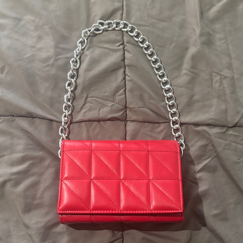 Red Quilted Chain Shoulder Bag